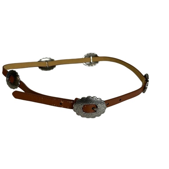 Boho Belt Women’s sz. SMALL Brown w/ Floral Silver Plated Embellishment - Picture 3 of 7